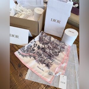 Dior Pink and White Silk Scarf